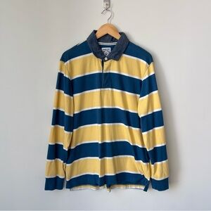 Vintage Lands End Polo Rugby Shirt Men’s L 42-44 Blue Yellow Striped Y2K 90s